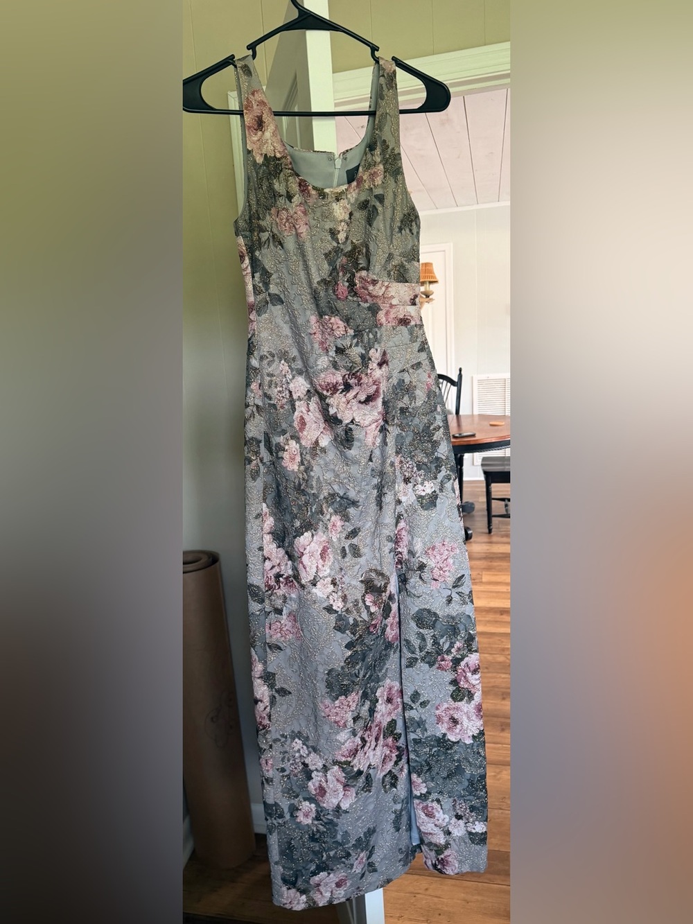 Adrianna Papell Dusty Blue and Pink Floral Jacquard dress